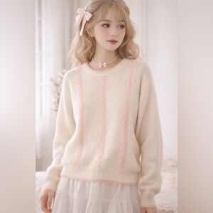 Vintage Lambswool Angora Sweater Cream Blush Soft Girl Coquette Cottagecore Knit